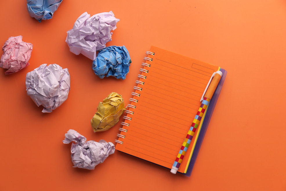 Crumpled Paper Balls and Notepad